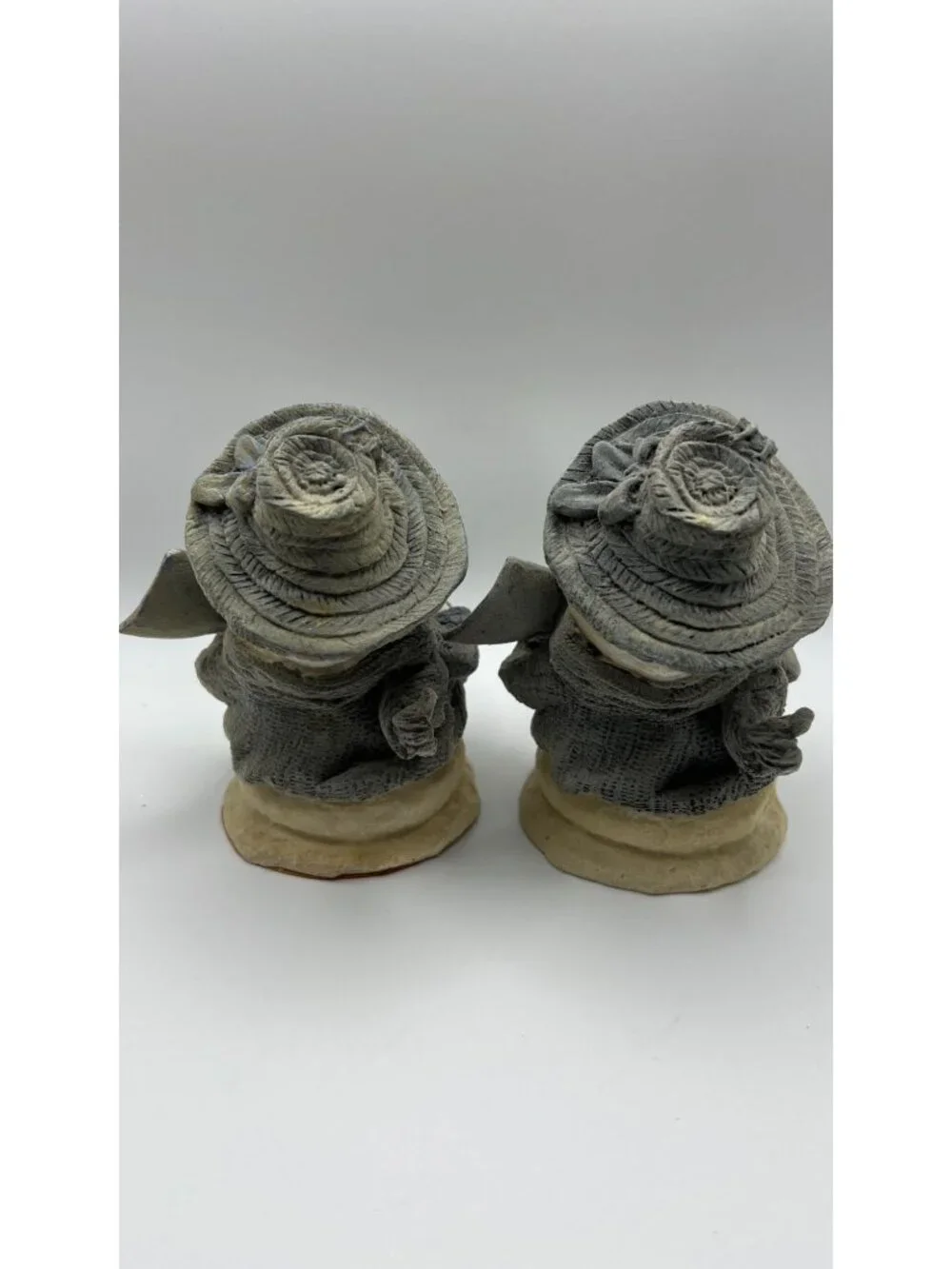 Pair Of Snowman Figurines With Hats & Scarves Holding Shovels Winter Decor